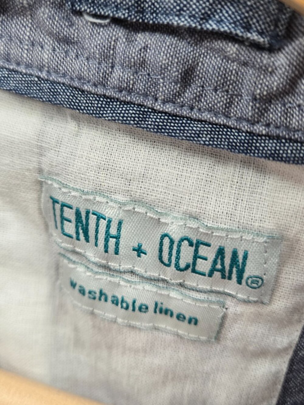 Tenth + Ocean Blue Washable Linen/Cotton Blend Men's Short Sleeve Button Down XL - Picture 3 of 10